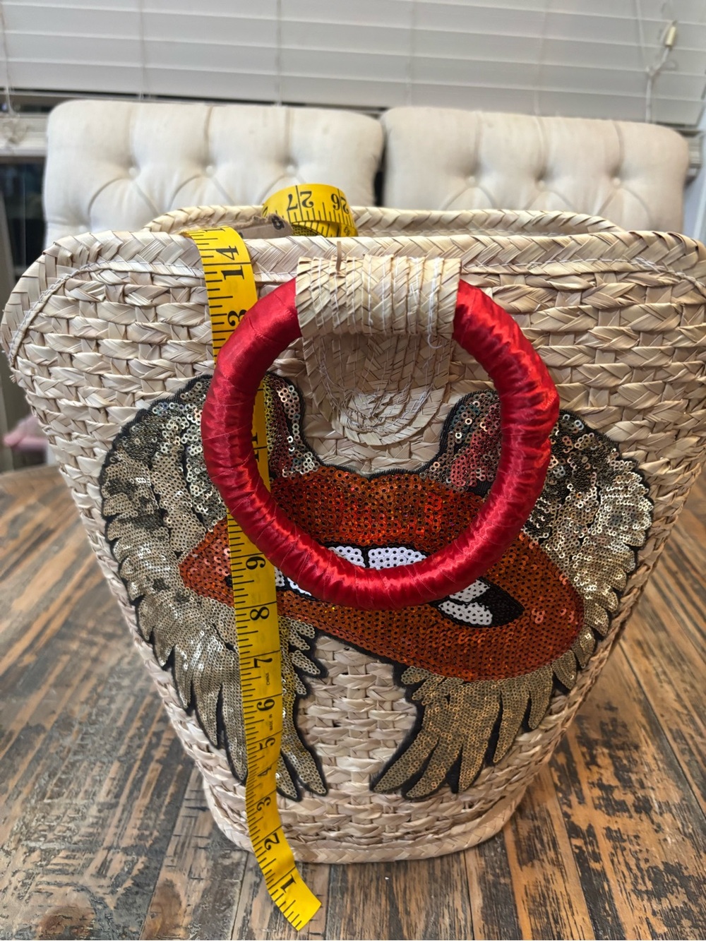 Woven Straw Sequin Wing and Lips
Tote with Red Handle - Picture 10 of 14